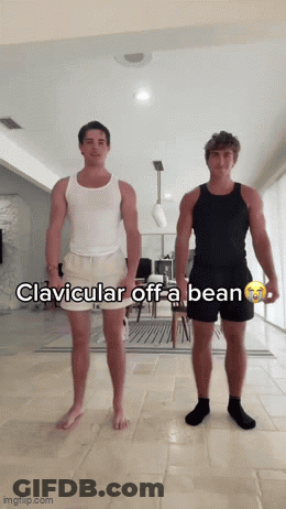 Two Men Are Standing Next To Each Other With A Caption That Says Clavicular Off A Bean GIF