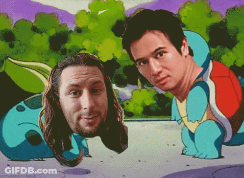 Two Men Are Standing Next To Each Other With A Cartoon Turtle Behind Them And The Words Butt-Head Tumblr Visible GIF