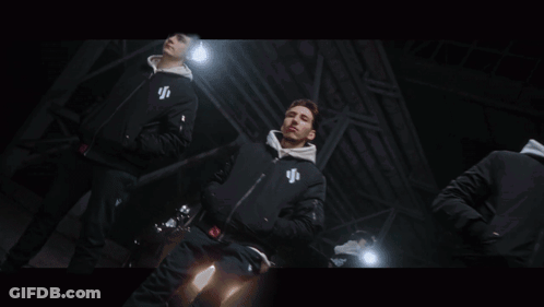 Two Men Are Standing Next To Each Other With The Word Bron In The Background GIF