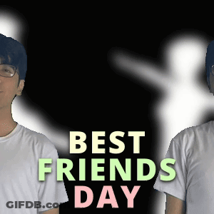 Two Men Are Standing Next To Each Other With The Words Best Friends Day Written On The Bottom GIF