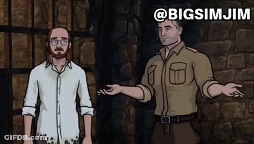 Two Men Are Standing Next To Each Other With The Words @Bigsimjim Behind Them GIF
