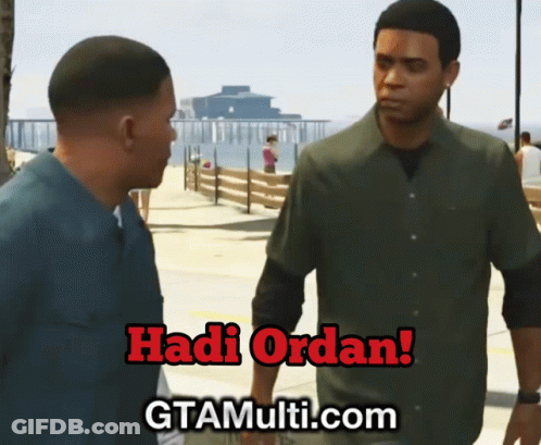 Two Men Are Standing Next To Each Other With The Words Hadi Ordan Written On The Bottom GIF