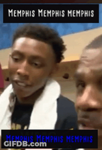Two Men Are Standing Next To Each Other With The Words Memphis Memphis Memphis On The Top GIF