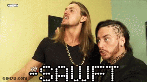 Two Men Are Standing Next To Each Other With The Words #Saulift Displayed On The Screen GIF