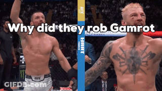 Two Men Are Standing Next To Each Other With The Words " Why Did They Rob Gamrot " On The Bottom GIF