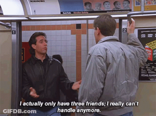 Two Men Are Talking On A Subway And One Of Them Says " I Actually Only Have Three Friends " GIF