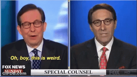Two Men Are Talking On Fox News Sunday And One Of Them Says " Oh Boy This Is Weird " GIF