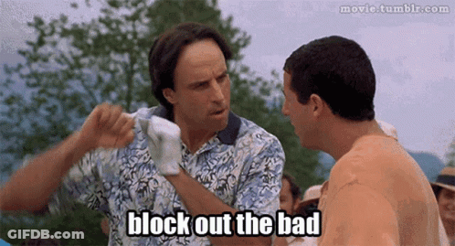 Two Men Are Talking To Each Other And One Of Them Is Saying Block Out The Bad GIF