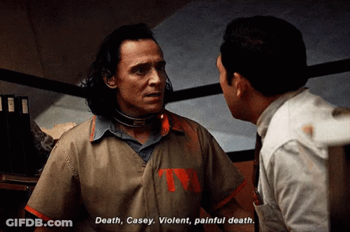 Two Men Are Talking To Each Other And One Of Them Is Saying Death Casey Violent Painful Death . GIF