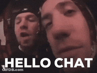 Two Men Are Talking To Each Other And The Words Hello Chat Are On The Screen GIF