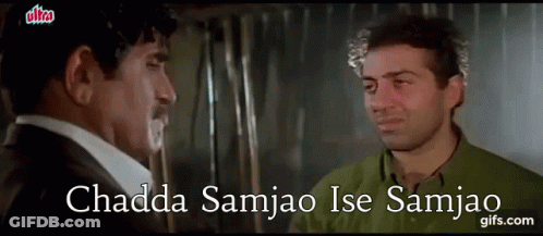 Two Men Are Talking To Each Other In A Room And The Words Chadda Samjao Ise Samjao Are On The Screen . GIF