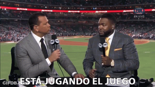 Two Men Are Talking To Each Other In Front Of A Fox Logo GIF