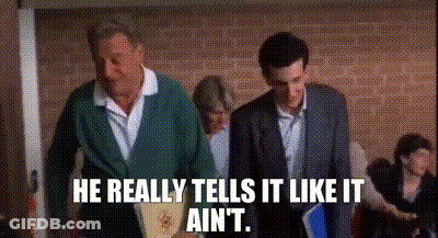 Two Men Are Walking Down A Hallway And One Of Them Is Saying `` He Really Tells It Like It Ain 'T '' GIF