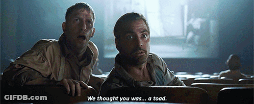 Two Men Are Watching A Movie And One Of Them Says " We Thought You Was ... A Toad " GIF