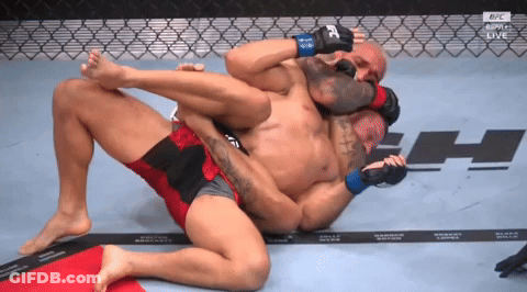 Two Men Are Wrestling In A Ring With The UFC Logo On The Bottom GIF