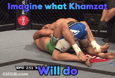 Two Men Are Wrestling In A Ring With The Words Imagine What Khamzat Will Do GIF