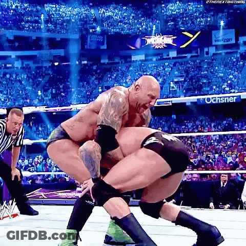 Two Men Are Wrestling In A Wrestling Ring With A Sign That Says Ochsner On It GIF