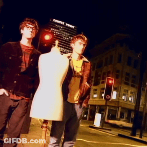Two Men At Central Penny With Mannequin GIF