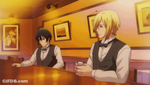 Two Men At Table In Restaurant GIF