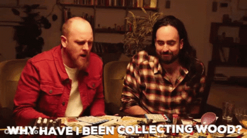 Two Men At Table Why Have I Been Collecting Wood GIF