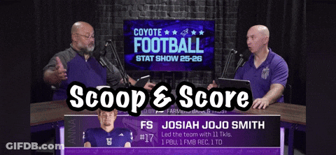 Two Men At Table With Scoop & Score Sign GIF