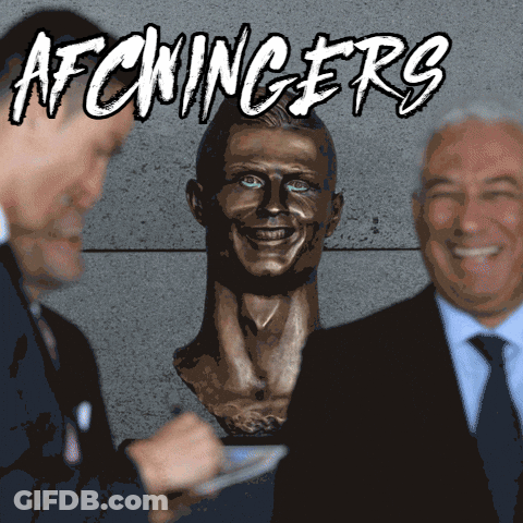 Two Men Beside Statue With Afcwinger 'S GIF