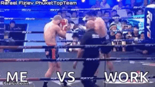 Two Men Boxing In Ring Me Vs Work GIF