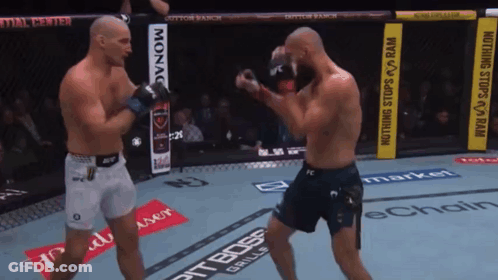 Two Men Boxing In Ring With Nothing Stops Ram Banner GIF
