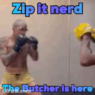 Two Men Boxing Zip It Nerd The Butcher Is Here GIF
