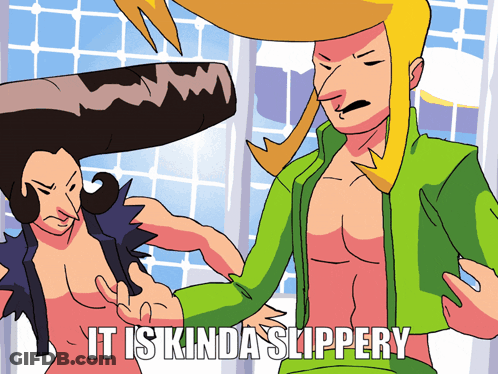 Two Men Cartoon It Is Kinda Slippery GIF