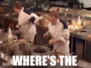 Two Men Cooking In Kitchen Saying Where's The GIF