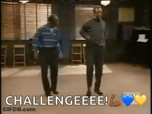 Two Men Dancing In A Room With The Words Challengeeee GIF