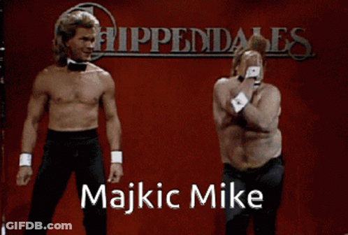 Two Men Dancing In Front Of A Sign That Says Chippewales GIF