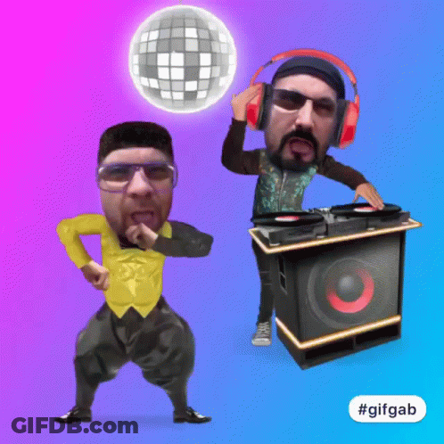 Two Men Dancing In Front Of Disco Ball GIF