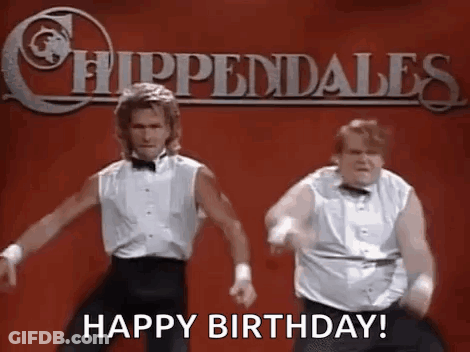 Two Men Dancing In Front Of Happy Birthday Sign GIF