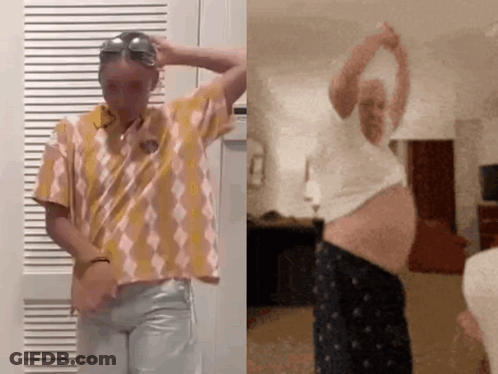 Two Men Dancing In Plaid And White Shirts GIF