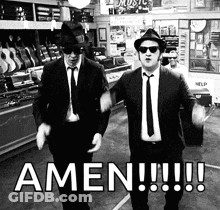 Two Men Dancing In Store Saying Amen GIF