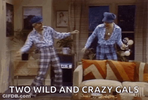 Two Men Dancing With Two Wild And Crazy Gals GIF
