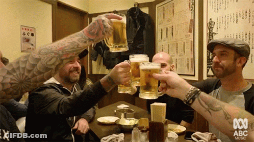 Two Men Drinking Milk And Eating Fried Chicken GIF
