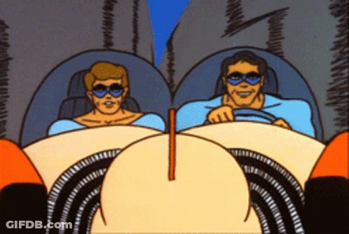 Two Men Driving Car With Red Stripe GIF