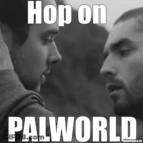 Two Men Facing Each Other Hop On Palworld GIF
