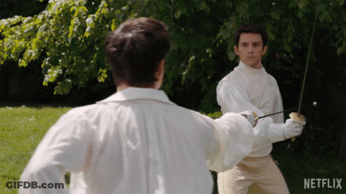 Two Men Fencing In Park Netflix GIF