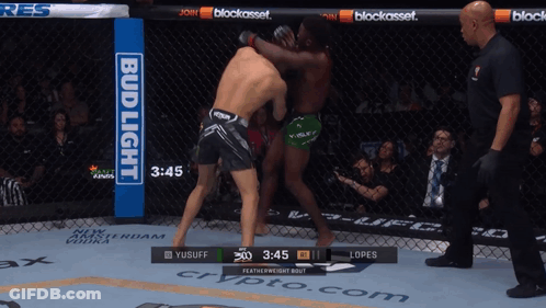 Two Men Fighting Boxing Ring Bud Light Ad GIF