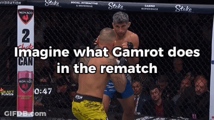 Two Men Fighting In A Cage With The Words Imagine What Gamrot Does In The Rematch Below Them GIF