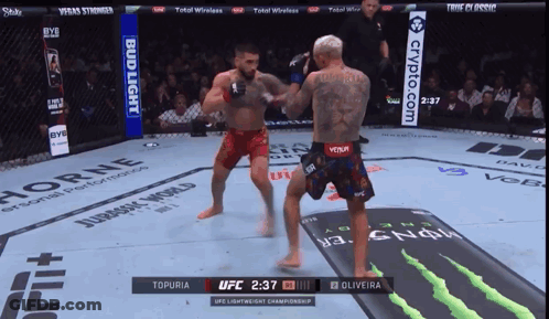 Two Men Fighting In Boxing Ring GIF