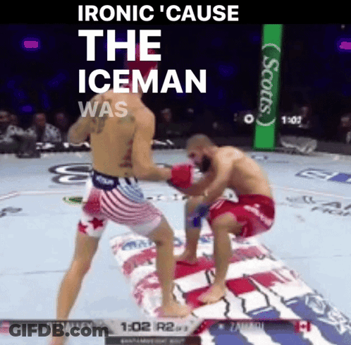 Two Men Fighting In Boxing Ring Ironic Cause The Iceman Was GIF