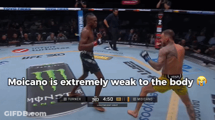 Two Men Fighting In Boxing Ring Moicano Extremely Weak To The Body GIF