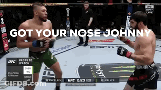 Two Men Fighting In Boxing Ring Saying Got Your Nose Johnny GIF