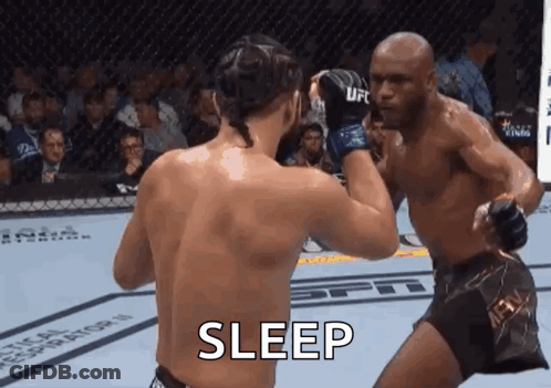 Two Men Fighting In Boxing Ring Saying Sleep GIF