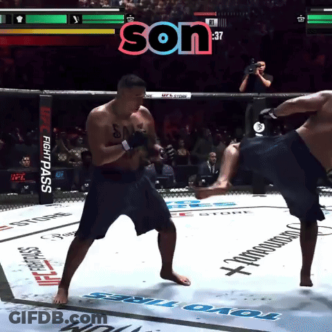 Two Men Fighting In Boxing Ring Saying Son GIF